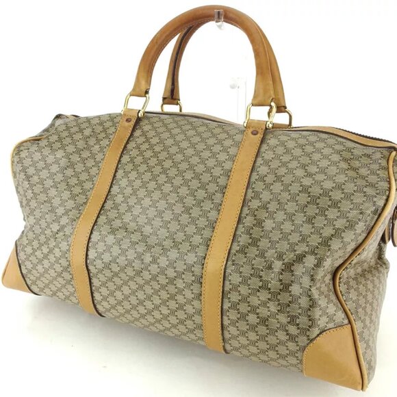 CELINE Boston bag macadam beige PVC ?~ leather Authentic USED T18267 - Picture 2 of 9